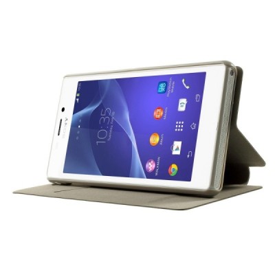 Sony Xperia M2 Aqua atverčiamas juodas odinis dėklas / Priedai.lt