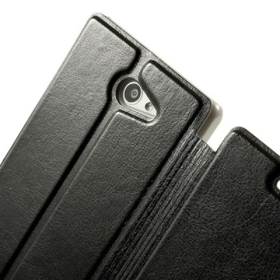 Sony Xperia M2 Aqua atverčiamas juodas odinis dėklas / Priedai.lt