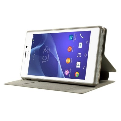 Sony Xperia M2 Aqua atvērams balts ādas maciņš / Vacins.lv