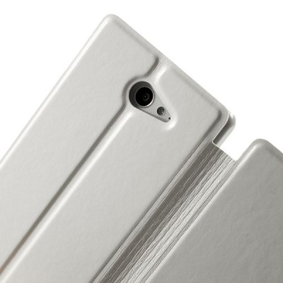 Sony Xperia M2 Aqua atvērams balts ādas maciņš / Vacins.lv