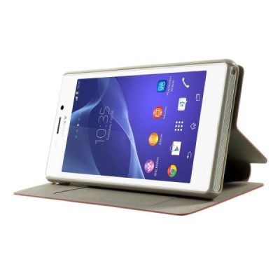 Sony Xperia M2 Aqua atverčiamas raudonas odinis dėklas / Priedai.lt