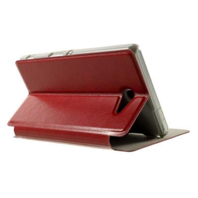 Sony Xperia M2 Aqua atverčiamas raudonas odinis dėklas / Priedai.lt