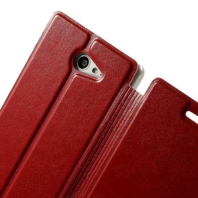 Sony Xperia M2 Aqua atverčiamas raudonas odinis dėklas / Priedai.lt