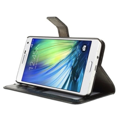 Samsung Galaxy A7 atvēramais melns ādas maciņš (maks) / Vacins.lv