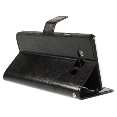 Samsung Galaxy A7 atvēramais melns ādas maciņš (maks) / Vacins.lv