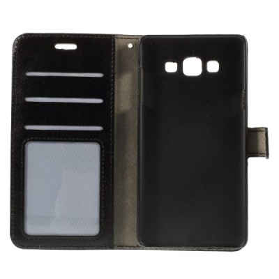 Samsung Galaxy A7 atvēramais melns ādas maciņš (maks) / Vacins.lv