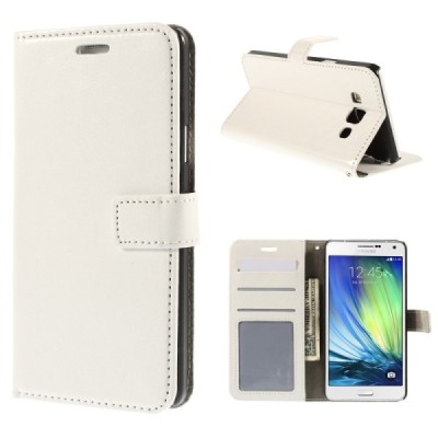 Samsung Galaxy A7 atverčiamas baltas odinis dėklas - piniginė / Priedai.lt