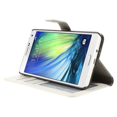 Samsung Galaxy A7 atvēramais balts ādas maciņš (maks) / Vacins.lv