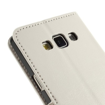 Samsung Galaxy A7 atvēramais balts ādas maciņš (maks) / Vacins.lv