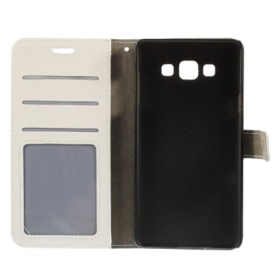 Samsung Galaxy A7 atvēramais balts ādas maciņš (maks) / Vacins.lv