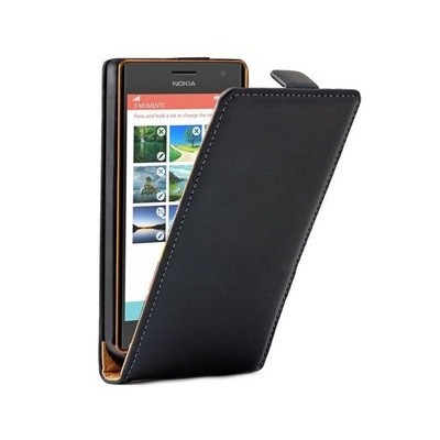 Nokia Lumia 730 (735) klasisks ādas vertikāli atvēramais melns maciņš / Vacins.lv