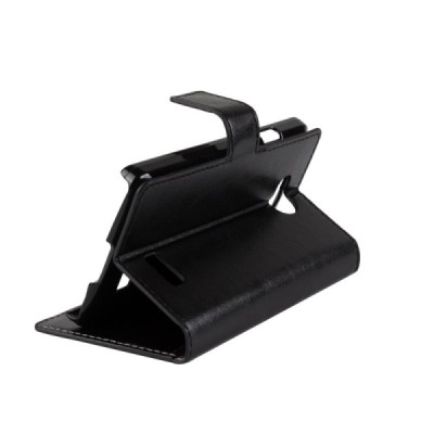 LG F60 (D390n) atvēramais melns ādas maciņš (maks) / Vacins.lv