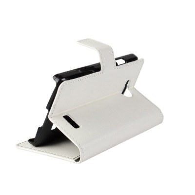 LG F60 (D390n) atvēramais balts ādas maciņš (maks) / Vacins.lv