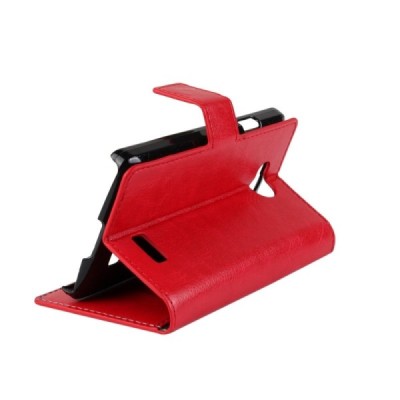 LG F60 (D390n) atverčiamas raudonas odinis dėklas - piniginė / Priedai.lt