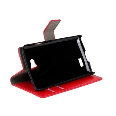 LG F60 (D390n) atverčiamas raudonas odinis dėklas - piniginė / Priedai.lt