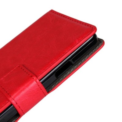 LG F60 (D390n) atverčiamas raudonas odinis dėklas - piniginė / Priedai.lt
