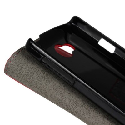 LG F60 (D390n) atverčiamas raudonas odinis dėklas - piniginė / Priedai.lt