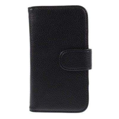 Samsung Galaxy Ace 4 (G357) atvēramais melns ādas Litchi maciņš / Vacins.lv