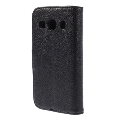 Samsung Galaxy Ace 4 (G357) atvēramais melns ādas Litchi maciņš / Vacins.lv
