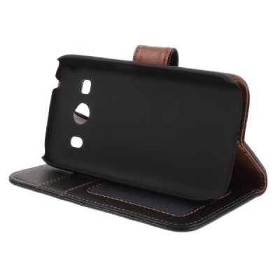 Samsung Galaxy Ace 4 (G357) atvēramais melns ādas Litchi maciņš / Vacins.lv