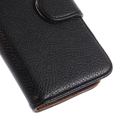 Samsung Galaxy Ace 4 (G357) atvēramais melns ādas Litchi maciņš / Vacins.lv