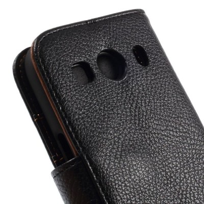 Samsung Galaxy Ace 4 (G357) atvēramais melns ādas Litchi maciņš / Vacins.lv