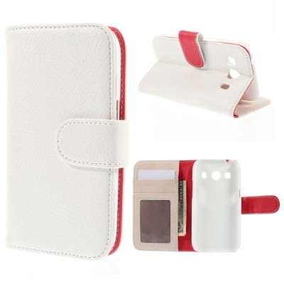 Samsung Galaxy Ace 4 (G357) atvēramais balts ādas Litchi maciņš / Vacins.lv