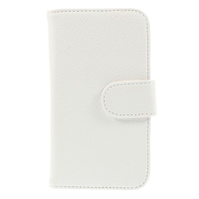 Samsung Galaxy Ace 4 (G357) atverčiamas baltas odinis Litchi dėklas - piniginė / Priedai.lt