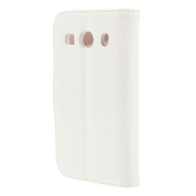 Samsung Galaxy Ace 4 (G357) atverčiamas baltas odinis Litchi dėklas - piniginė / Priedai.lt
