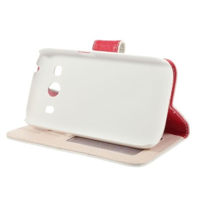 Samsung Galaxy Ace 4 (G357) atverčiamas baltas odinis Litchi dėklas - piniginė / Priedai.lt