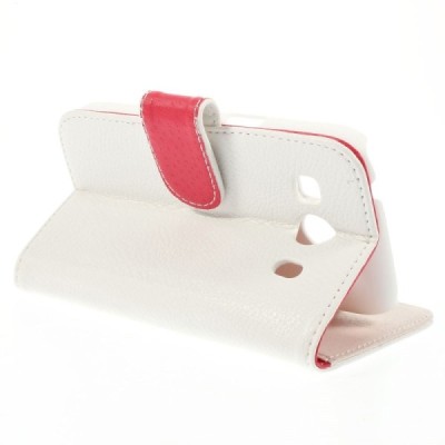 Samsung Galaxy Ace 4 (G357) atverčiamas baltas odinis Litchi dėklas - piniginė / Priedai.lt