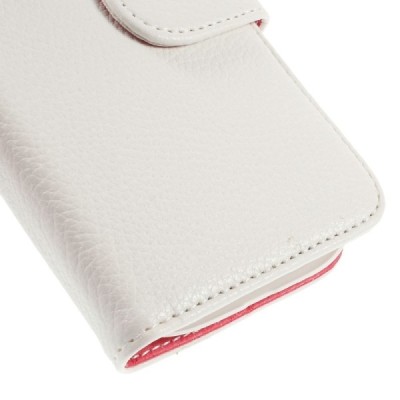 Samsung Galaxy Ace 4 (G357) atverčiamas baltas odinis Litchi dėklas - piniginė / Priedai.lt