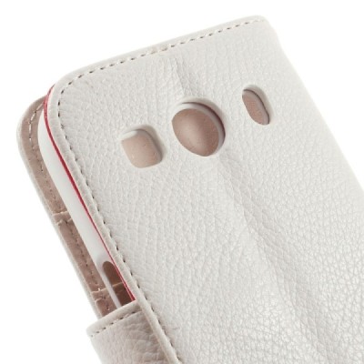Samsung Galaxy Ace 4 (G357) atverčiamas baltas odinis Litchi dėklas - piniginė / Priedai.lt