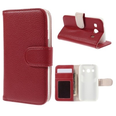 Samsung Galaxy Ace 4 (G357) atvēramais sarkans ādas Litchi maciņš / Vacins.lv