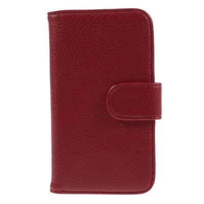 Samsung Galaxy Ace 4 (G357) atvēramais sarkans ādas Litchi maciņš / Vacins.lv