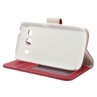 Samsung Galaxy Ace 4 (G357) atvēramais sarkans ādas Litchi maciņš / Vacins.lv