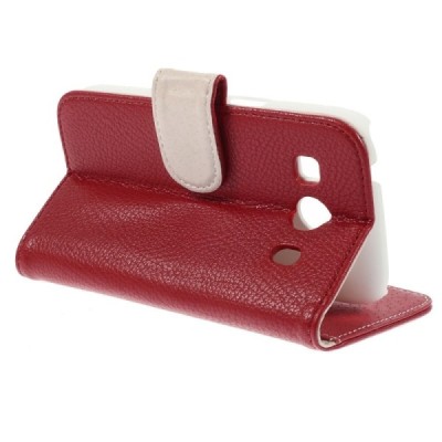 Samsung Galaxy Ace 4 (G357) atvēramais sarkans ādas Litchi maciņš / Vacins.lv