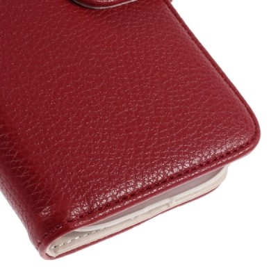 Samsung Galaxy Ace 4 (G357) atvēramais sarkans ādas Litchi maciņš / Vacins.lv