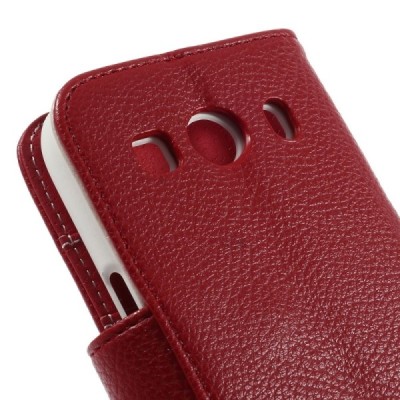 Samsung Galaxy Ace 4 (G357) atvēramais sarkans ādas Litchi maciņš / Vacins.lv