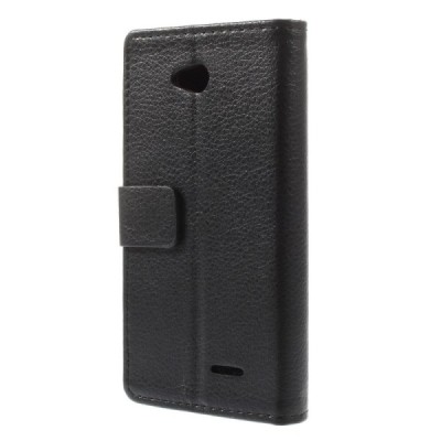 LG L65 atvēramais melns ādas Litchi maciņš / Vacins.lv