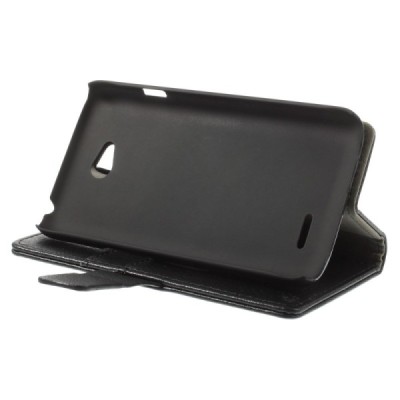 LG L65 atvēramais melns ādas Litchi maciņš / Vacins.lv