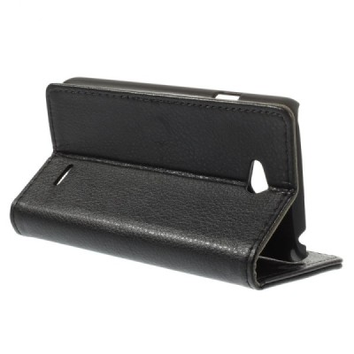 LG L65 atvēramais melns ādas Litchi maciņš / Vacins.lv