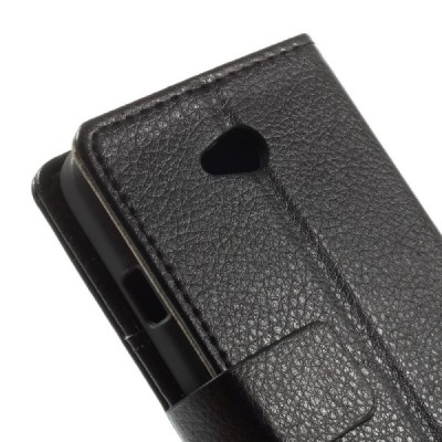 LG L65 atvēramais melns ādas Litchi maciņš / Vacins.lv