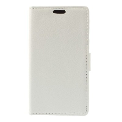 LG L65 atverčiamas baltas odinis Litchi dėklas - piniginė / Priedai.lt