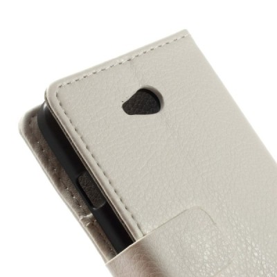 LG L65 atverčiamas baltas odinis Litchi dėklas - piniginė / Priedai.lt