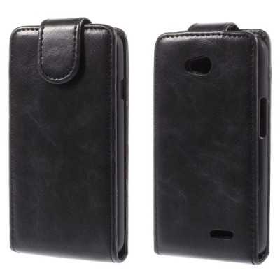 LG L65 klasikinis vertikaliai atverčiamas juodas odinis dėklas / Priedai.lt