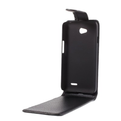 LG L65 klasikinis vertikaliai atverčiamas juodas odinis dėklas / Priedai.lt