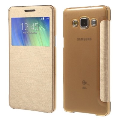 Samsung Galaxy A5 view window atverčiamas auksinis dėklas / Priedai.lt