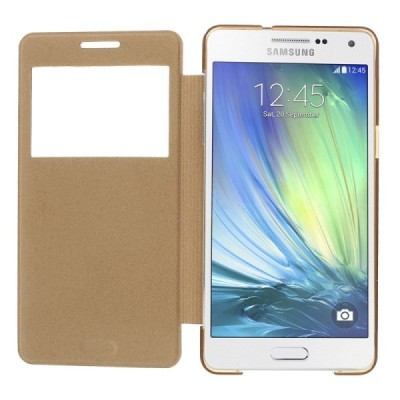 Samsung Galaxy A5 view window atvēramais zelta maciņš / Vacins.lv