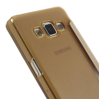 Samsung Galaxy A5 view window atvēramais zelta maciņš / Vacins.lv